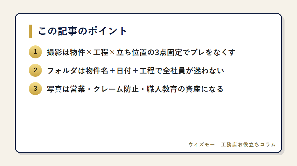 工務店の現場写真管理|撮る・整理する・活かす3手順 の要点
