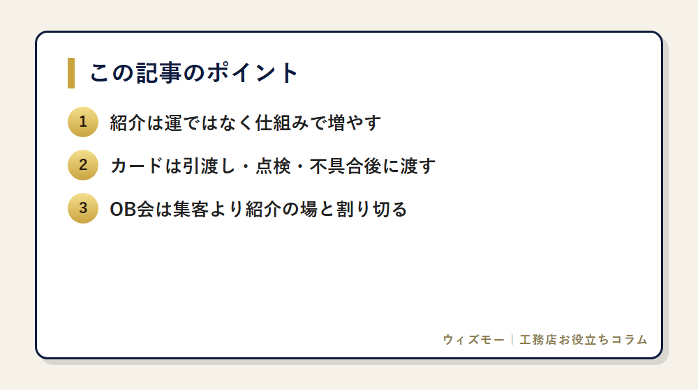 紹介率2倍へ 紹介カードとOB会の実務 の要点