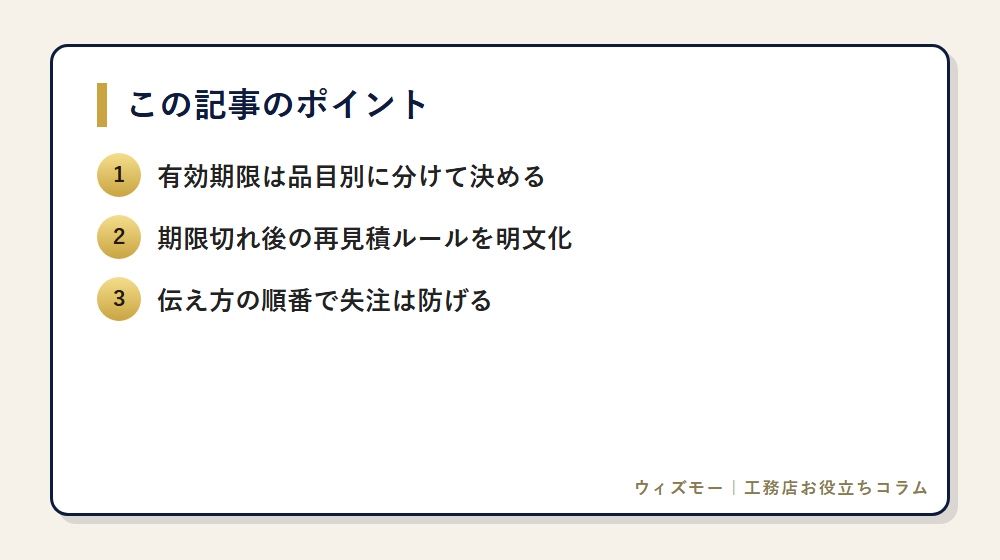 資材高騰でも赤字にしない見積有効期限の決め方 の要点